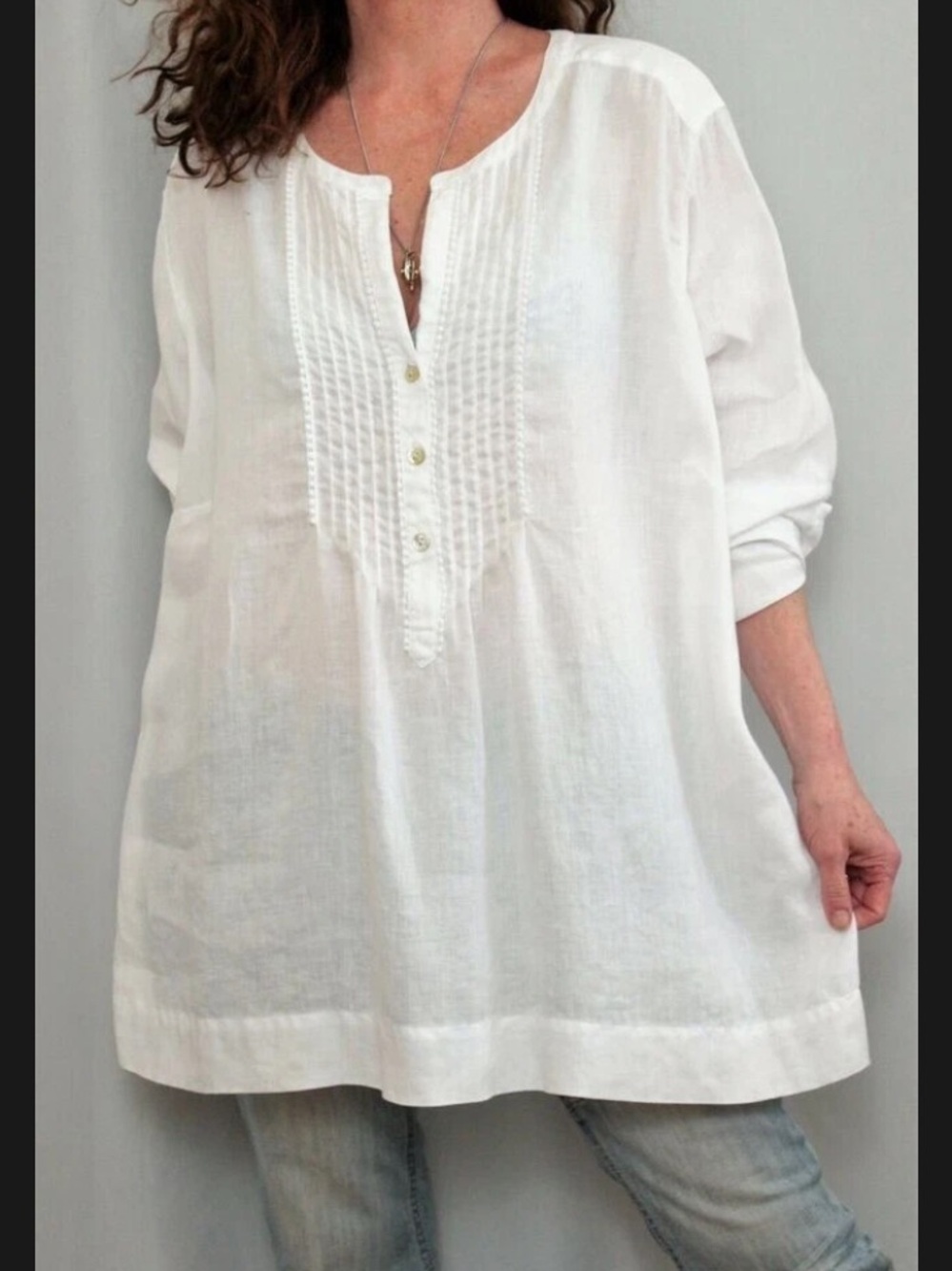 NWT J Jill White Love Linen Long Sleeve Button Tunic Size XL Coastal Chic Beach